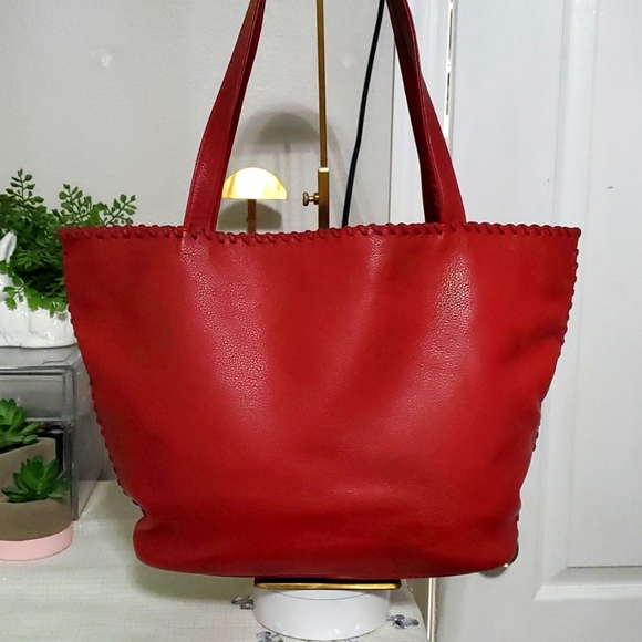 YSL Red Pebble Leather Tote Bag - Picture 14 of 16